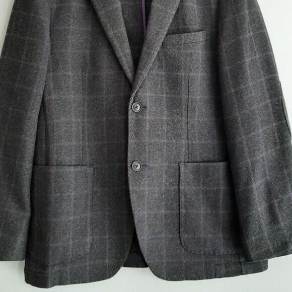 MANUEL RITZ Unlined Elbow Patch Blazer Jacket Grid Check Gray Men's Sz 40 R - Picture 3 of 15